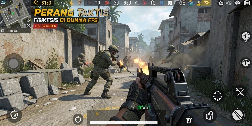 Screenshot gameplay <strong>8180</strong> menampilkan aksi tembak-menembak yang intens.