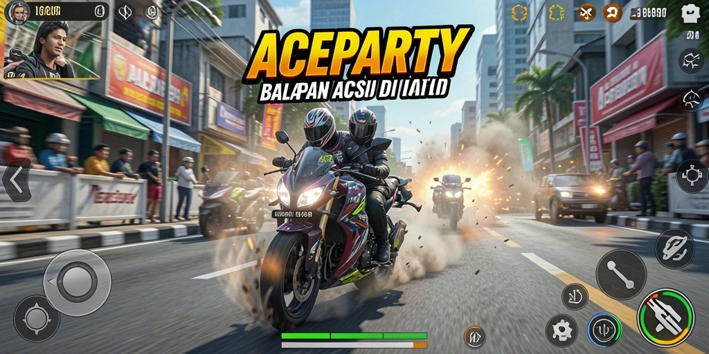 Gameplay ACEPARTY yang mendebarkan di trek balapan.
